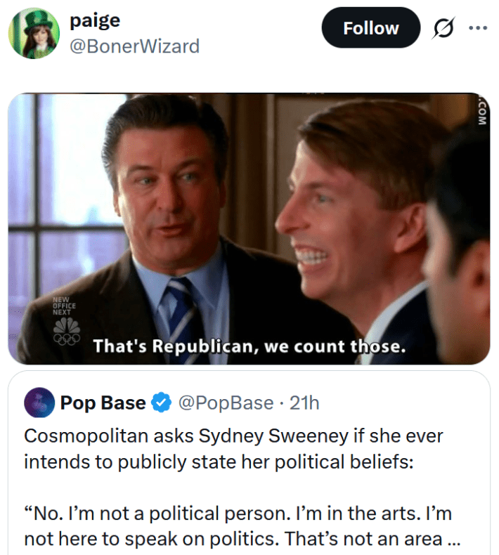 Tweet with Kenneth Parcell from 30 Rock saying "That's Republican, we count those."