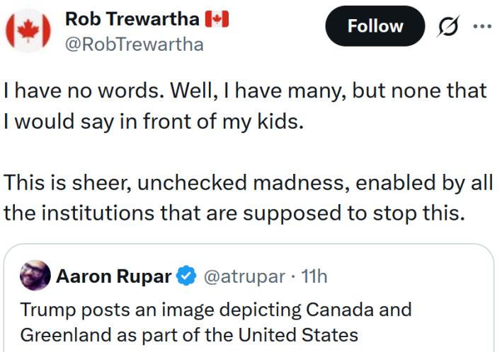 Tweet reading "I have no words. Well, I have many, but none that I would say in front of my kids. This is sheer, unchecked madness, enabled by all the institutions that are supposed to stop this."