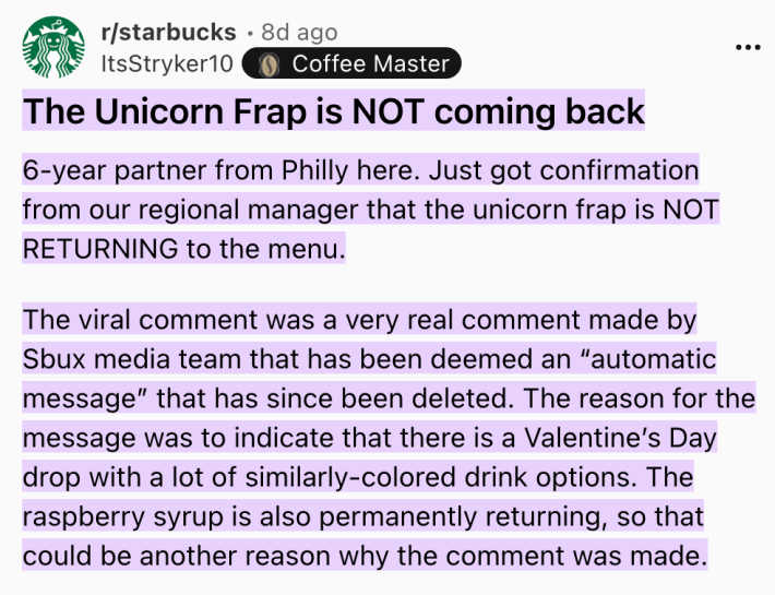 TikTok creators are buzzing about a fantasy Unicorn Frappe reboot.