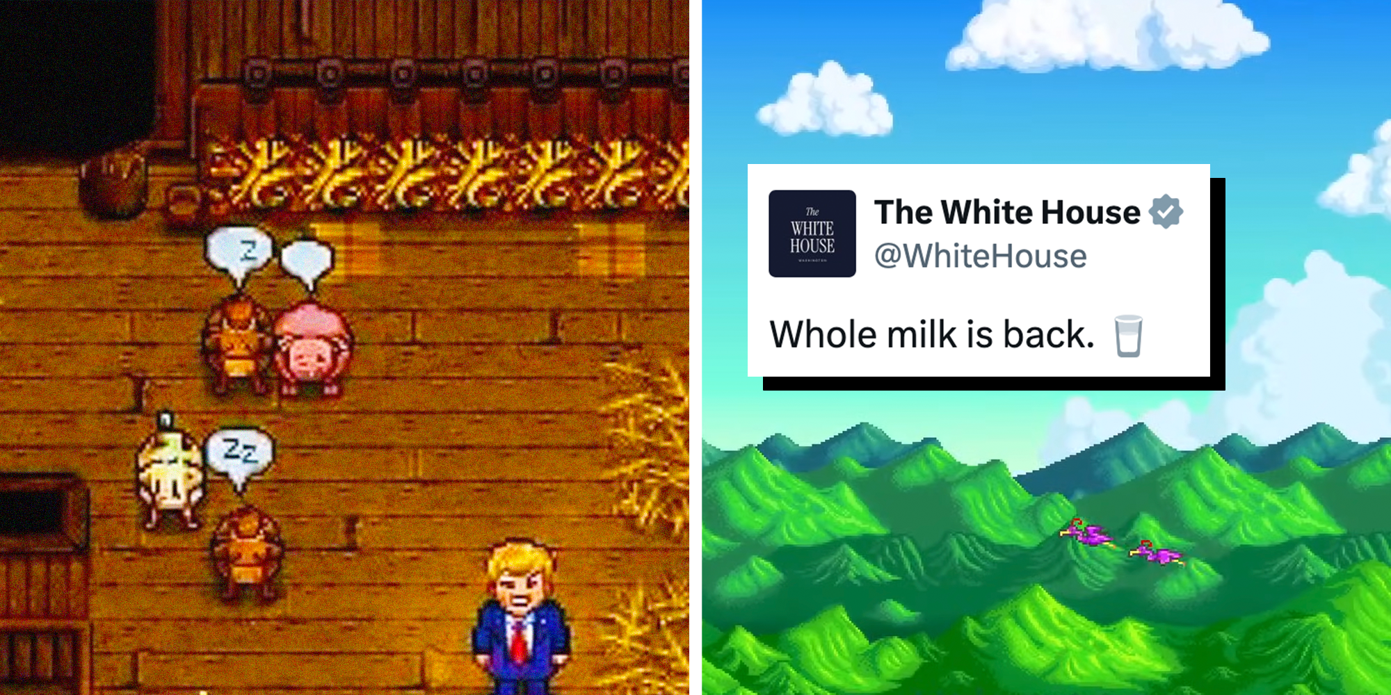 whole milk is back stardew valley meme white house
