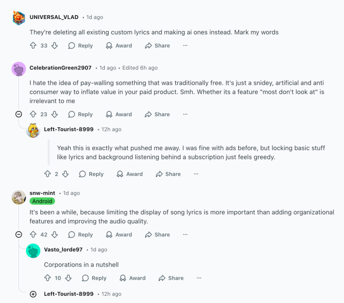 A Reddit thread about how Youtube music is scamming people