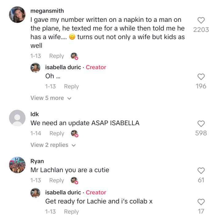 Comments on Bella Durik's viral tik tok video
