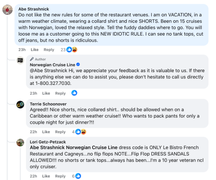 um comentário no Facebook irritado com as mudanças na NCL