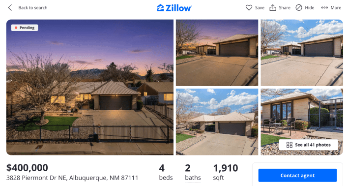 zillow listing that says "pending"