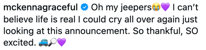 Oh my jeepers😭💜 I can’t believe life is real I could cry all over again just looking at this announcement. So thankful, SO excited
