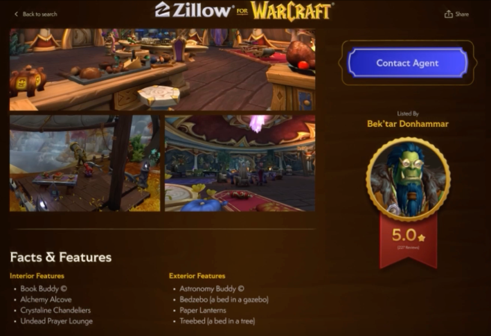 zillow listing and a contact agent button