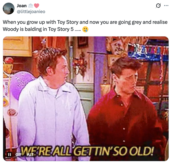 When you grow up with Toy Story and now you are going grey and realise Woody is balding in Toy Story 5 ….. 🥲