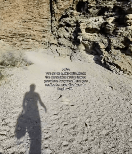 "POV: você faz uma caminhada com ele nas montanhas, mas ele te deixa sozinho e você percebe que ele nunca gostou de você, para começar"