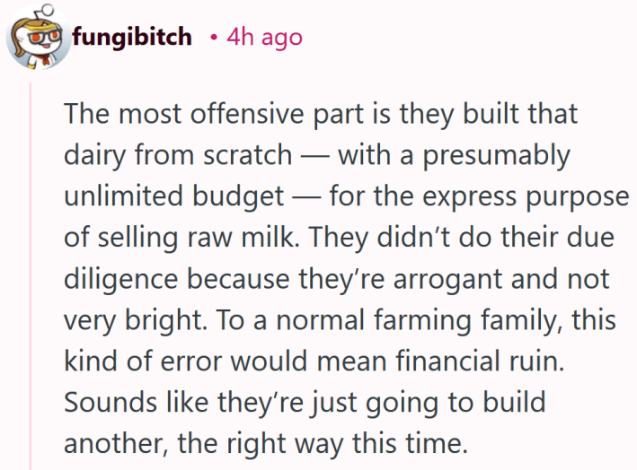 Reddit comment reading "Honestly I’m glad this is happening. Not that I want anyone’s business to suffer but the raw milk wave happening in the MAHA movement needs this wake up call."
