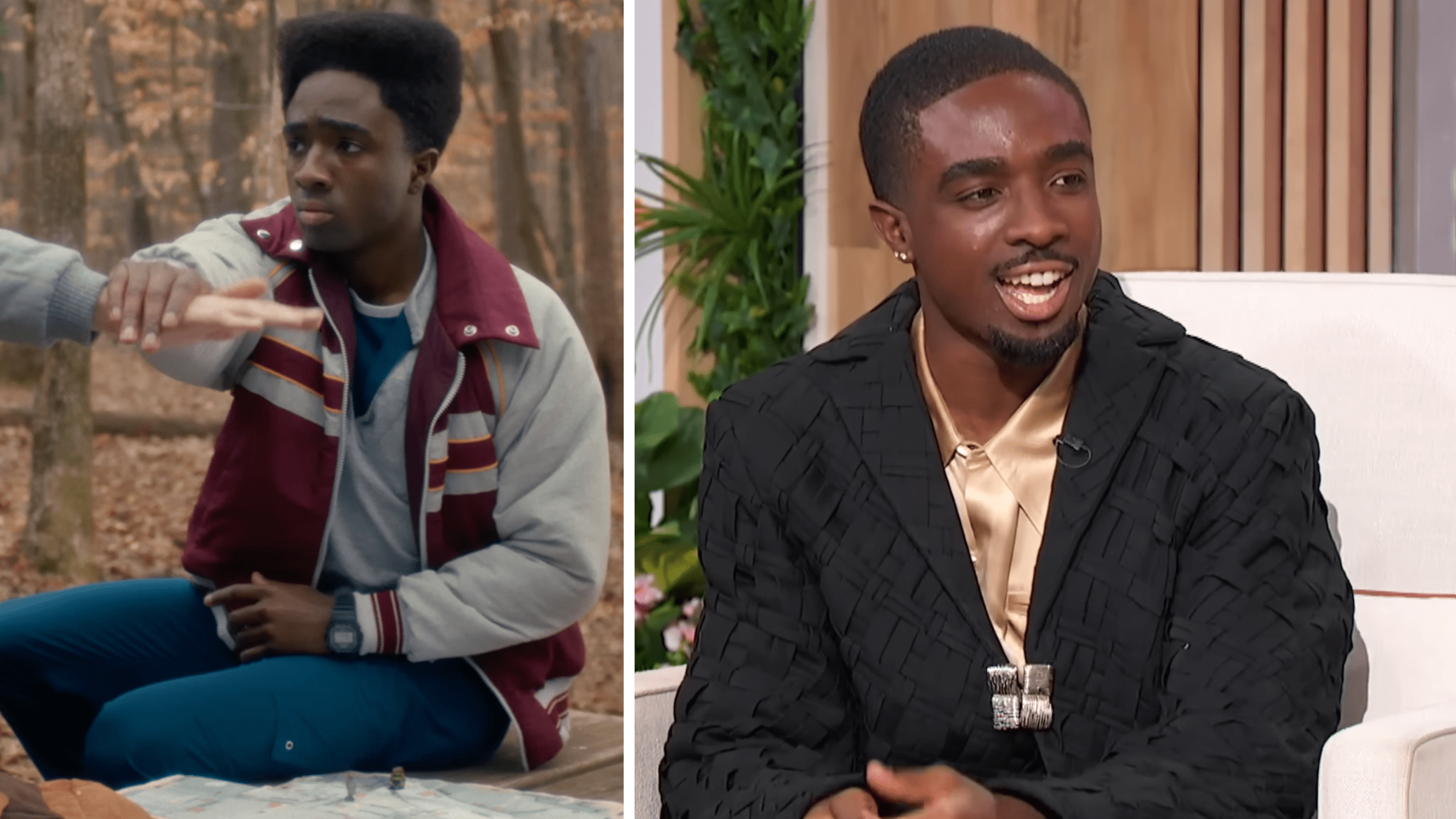 caleb mclaughlin in stranger things vs speaking on a talk show