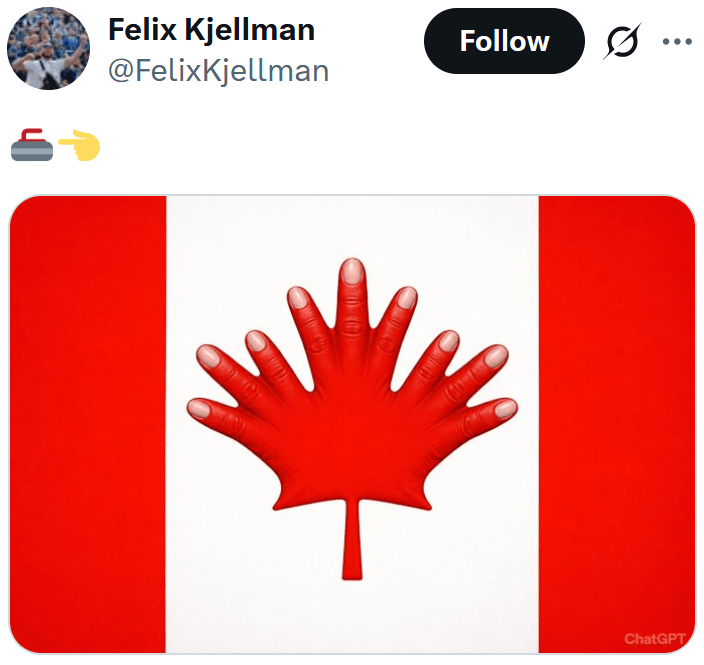 Canadian flag with the maple leaf made out of fingers.