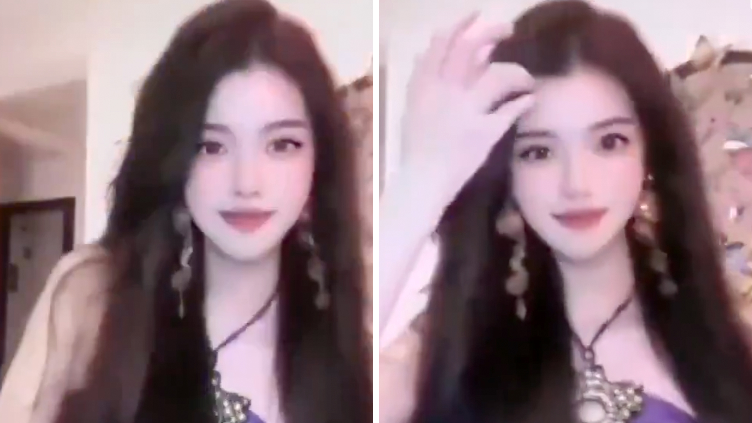 Chinese woman wearing a beauty filter.