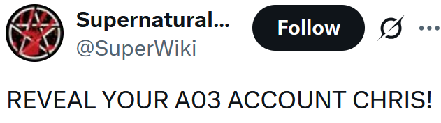 Tweet reading "REVEAL YOUR A03 ACCOUNT CHRIS!"