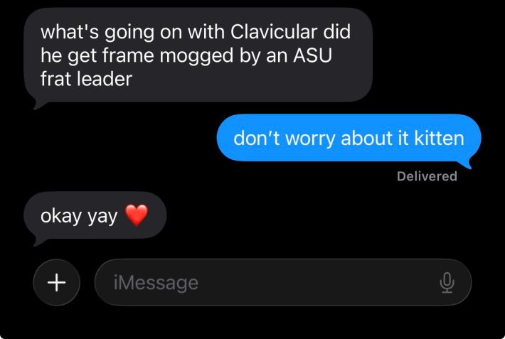 Clavicular frame mogging meme meets "don't worry about it kitten" meme.