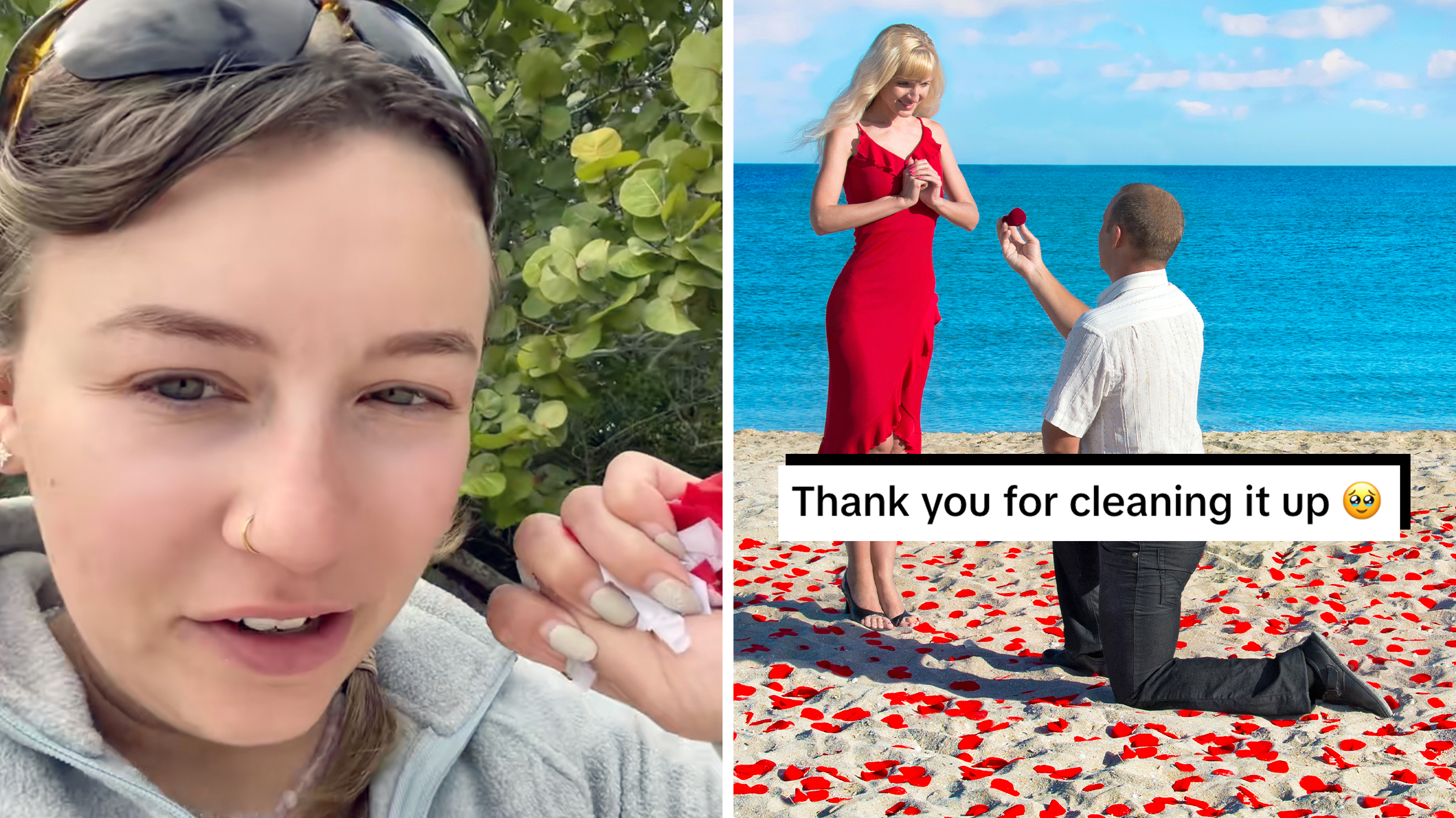 florida beach engagement leaves trash