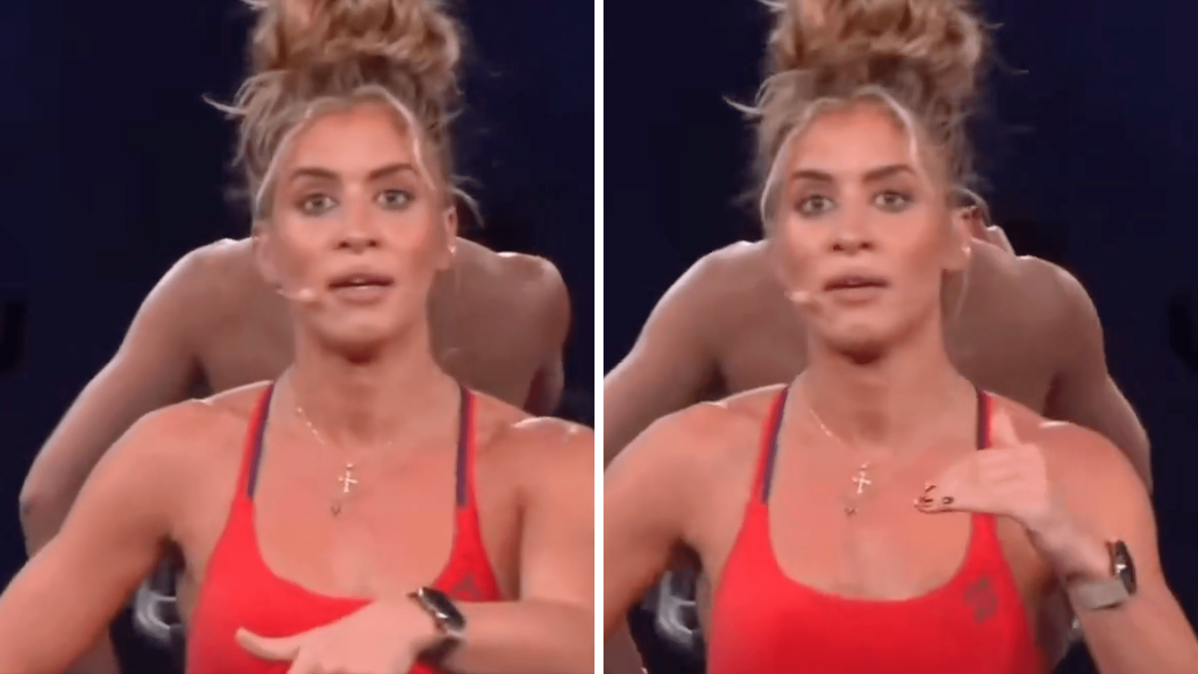 kendall toole of peloton on a bike during spin class