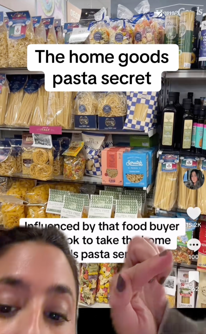 @dimitriasays/TikTok dry pasta and gourmet foods at home goods "the home goods pasta secret" "influenced by that food buyer on tiktok to take the home goods pasta seriously."