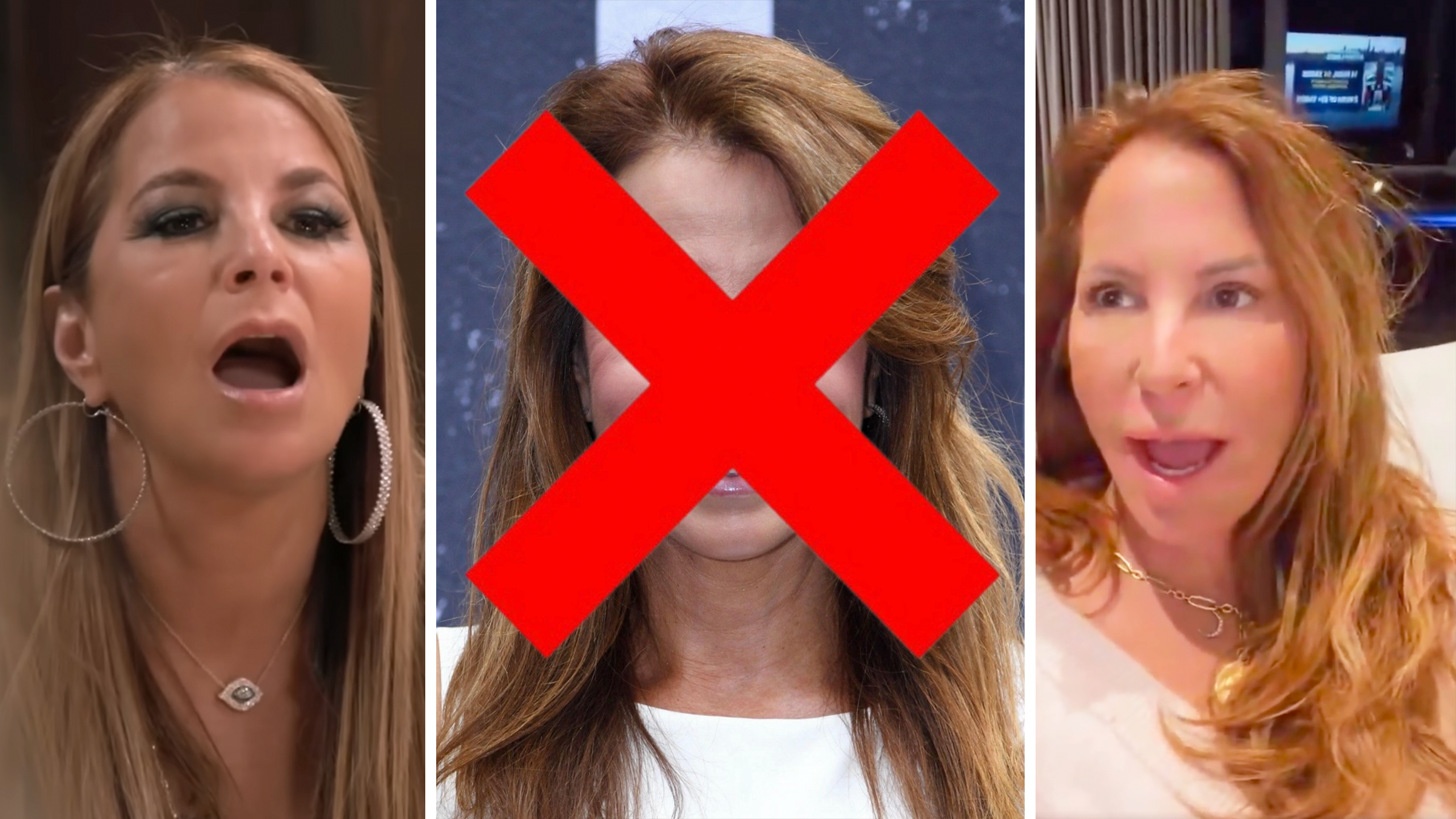 Jill Zarin on reality TV, on her phone, and with an X over her face