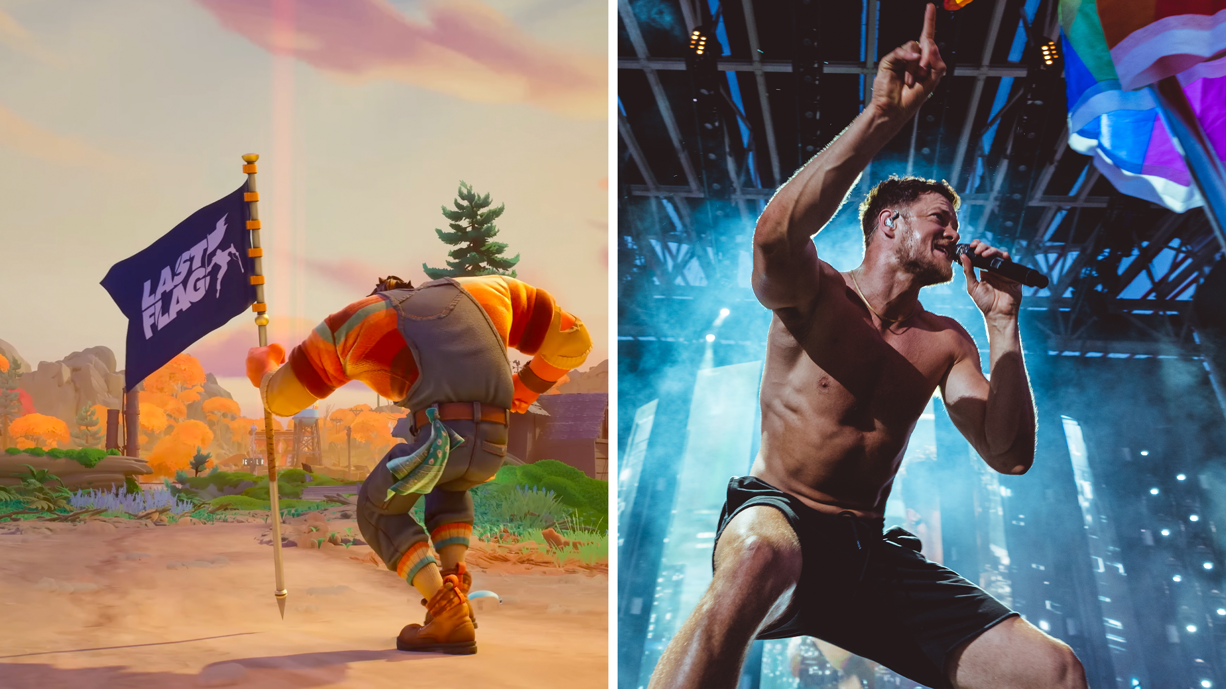 L: last flag gameplay; R: dan reynolds