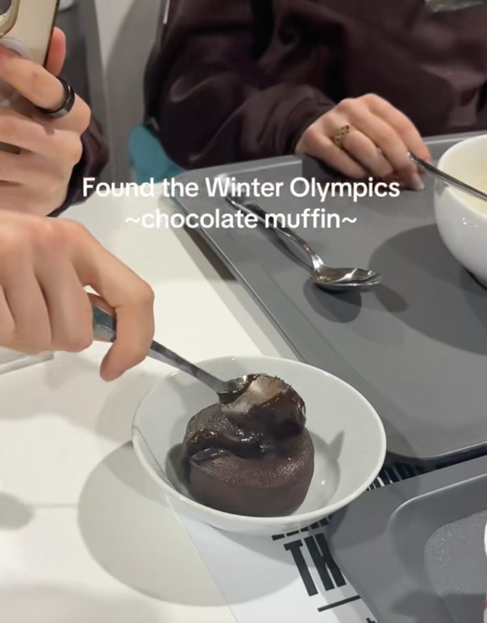 @courtneysarault/TikTok, winter olympics chocolate muffin chocolate lava cake "found the winter olympics ~chocolate muffin~"