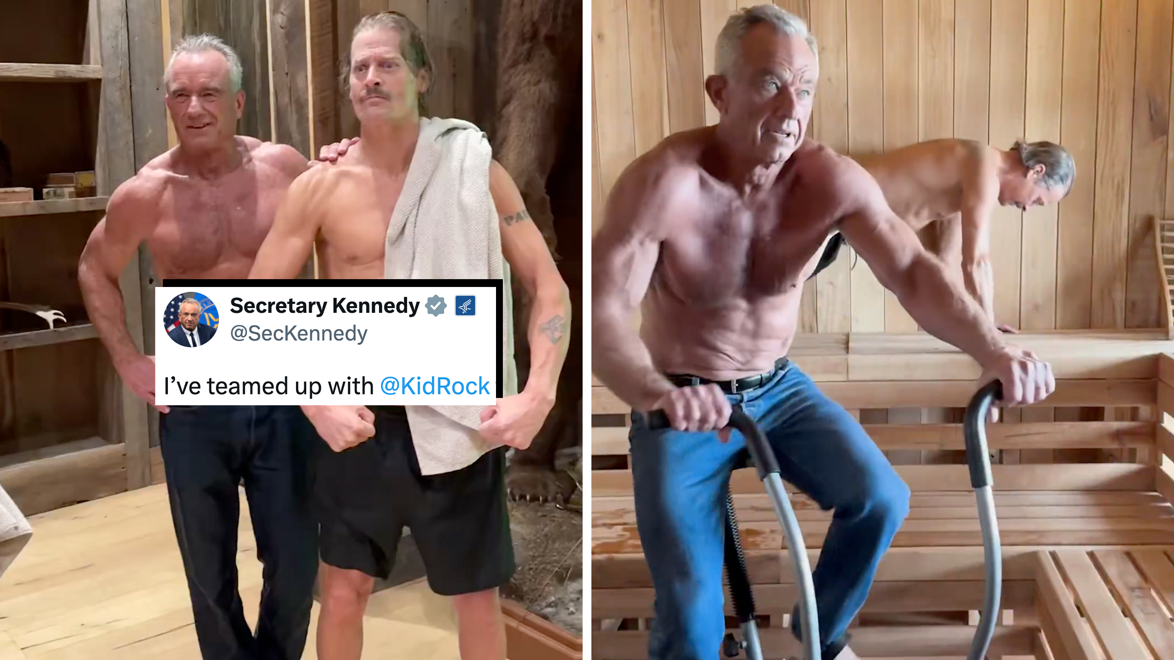 Kid Rock and RFK Jr working out in a gym