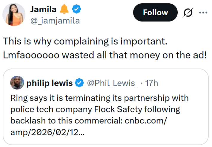 Twee reading "This is why complaining is important. Lmfaoooooo wasted all that money on the ad!"