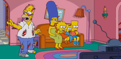 Gag do sofá dos Simspons do 800º episódio - maldito Homer conversando com a família enquanto eles estão sentados no sofá