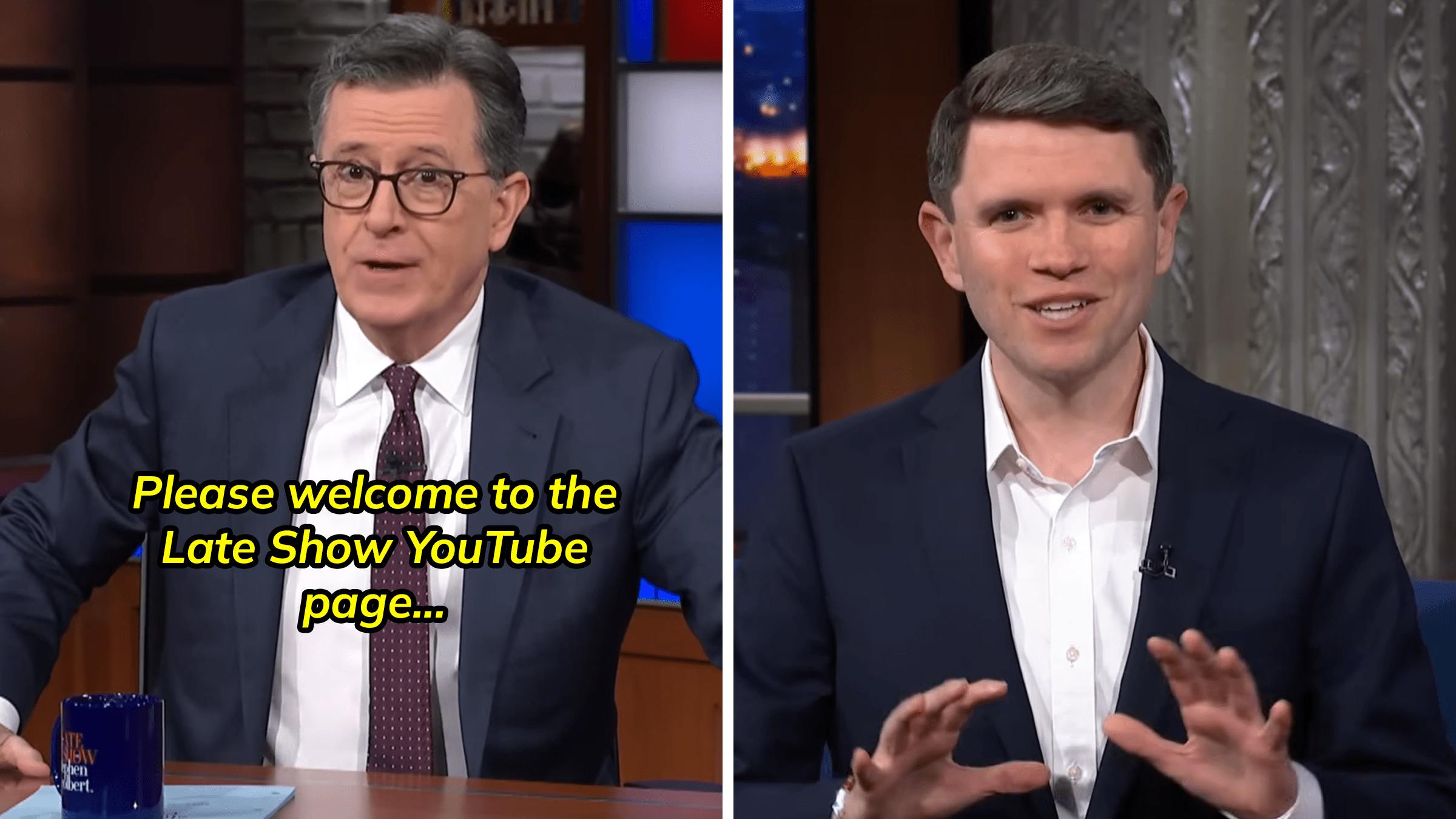 Stephen Colbert interviewing James Talarico