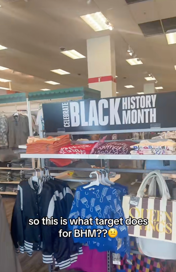 @luvnate._/TikTok "so this is what Target does for BHM?? 🤨” black history month display with a sweater printed with pick and comb design