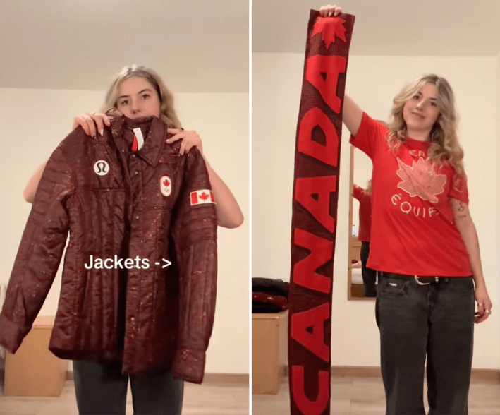 team canada olympian tries on clothes