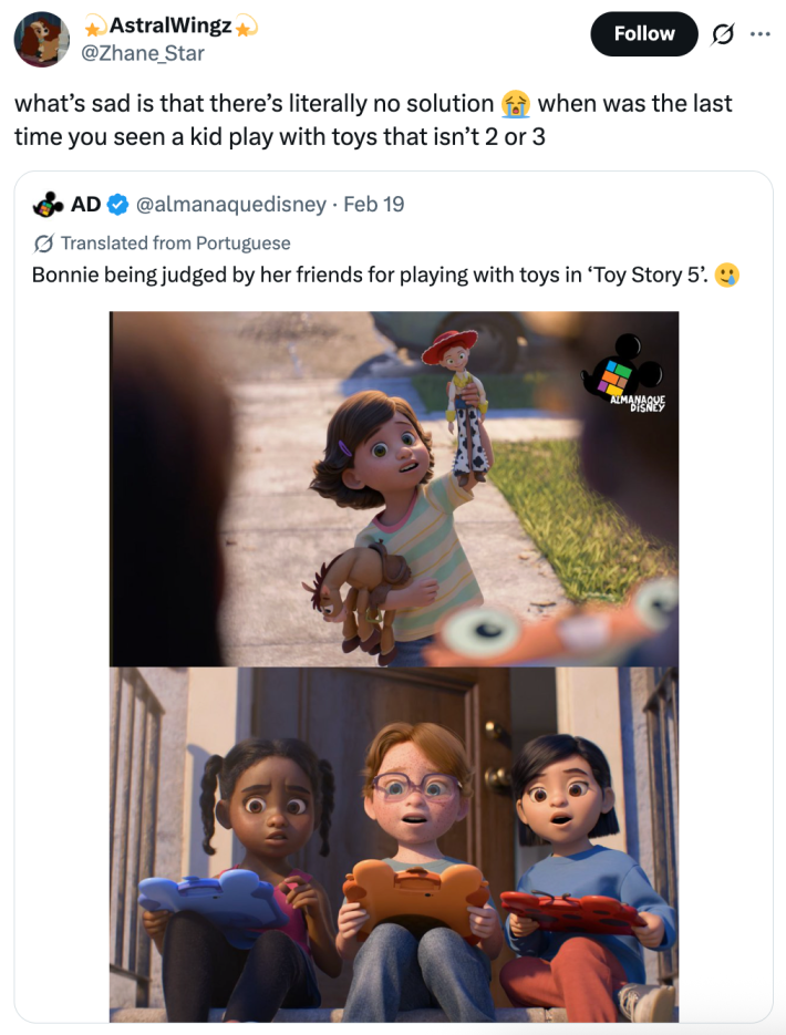 what’s sad is that there’s literally no solution 😭 when was the last time you seen a kid play with toys that isn’t 2 or 3