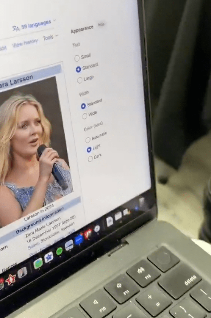 Zara Larssons wikipedia page with picture she doesn't like