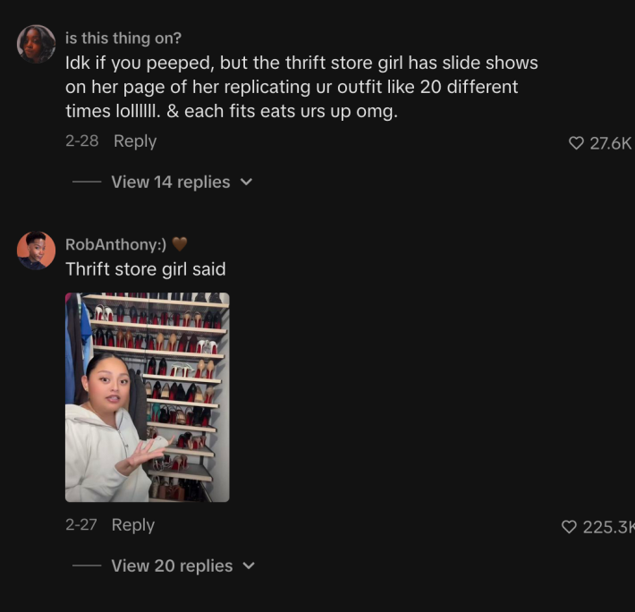 Comments on a fashion influencer's post