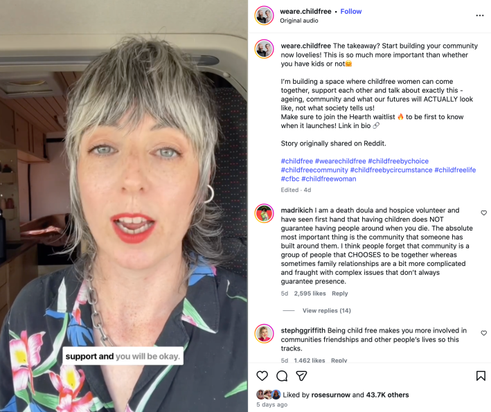 An instagram reel of a woman telling a story about how people need community