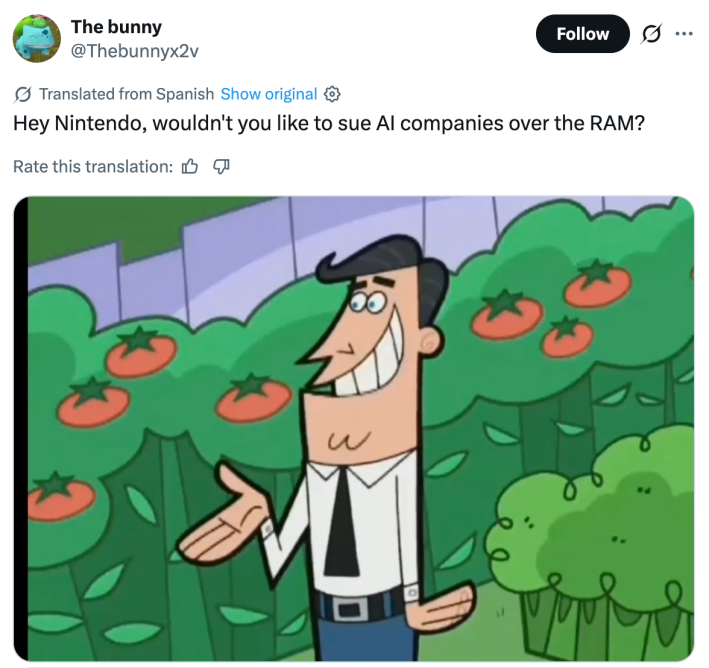 Hey Nintendo, wouldn't you like to sue AI companies over the RAM?