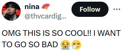 Tweet reading "OMG THIS IS SO COOL!! I WANT TO GO SO BAD"