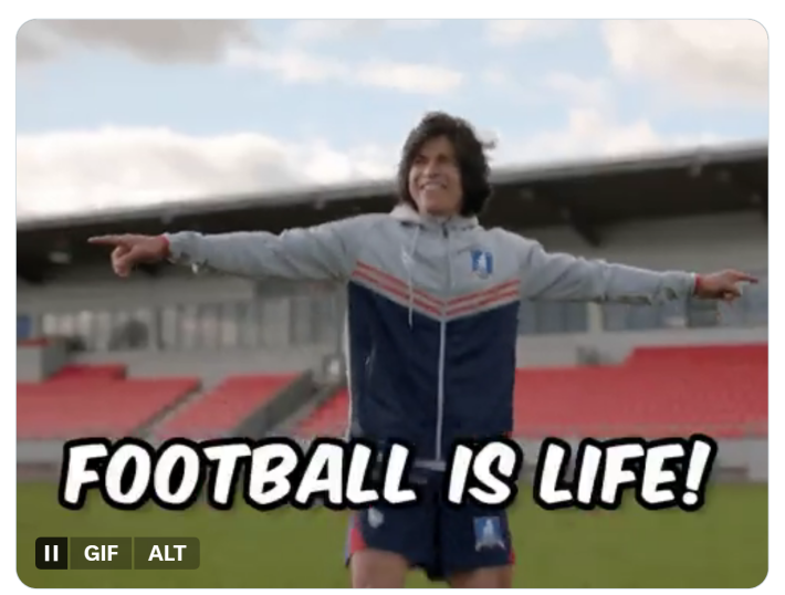 GIF of fictional soccer player Dani Rojas saying, "Football is life!"