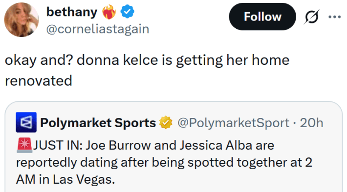 Tweet reading "okay and? donna kelce is getting her home renovated"