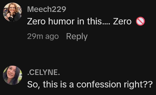 TikTok comments including one reading "Zero humor in this…. Zero"