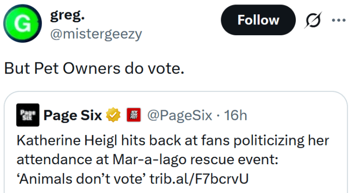 Leitura de tweets "Mas os donos de animais de estimação votam."