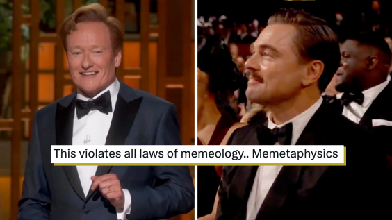 Conan O’Brien challenged Leonardo DiCaprio to make a meme on the spot at the Oscars. He nailed it