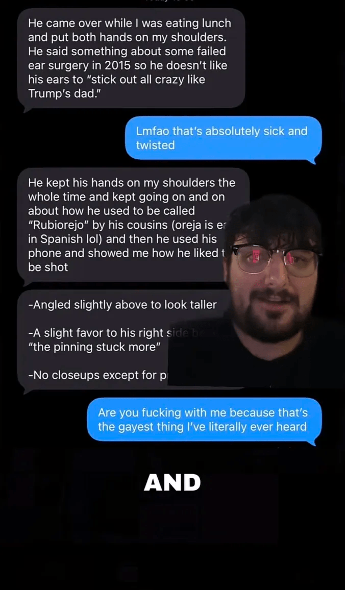 Greenscreened alleged text conversation between an anonymous friend and the TikToker.