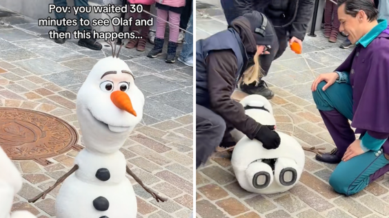 “Comedy gold”: Disney’s animitronic Olaf snowman hilariously malfunctions in front of park visitors