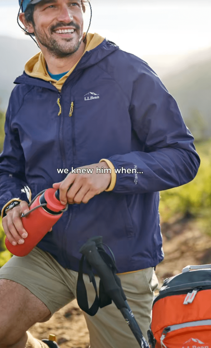 @llbean/TikTok catalog photo of Paul Anthony Kelly modeling for L.L. Bean  with onscreen text: "we knew him when"