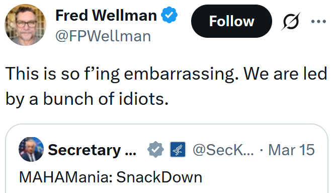 Tweet reading "This is so f’ing embarrassing. We are led by a bunch of idiots."