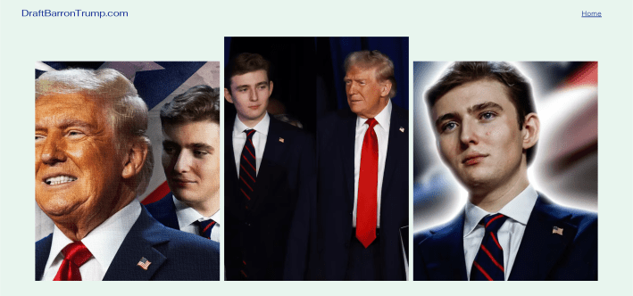 Constription-style photos of Trump and his son Barron on the parody website.