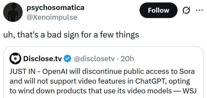 Tweet reading "uh, that's a bad sign for a few things"