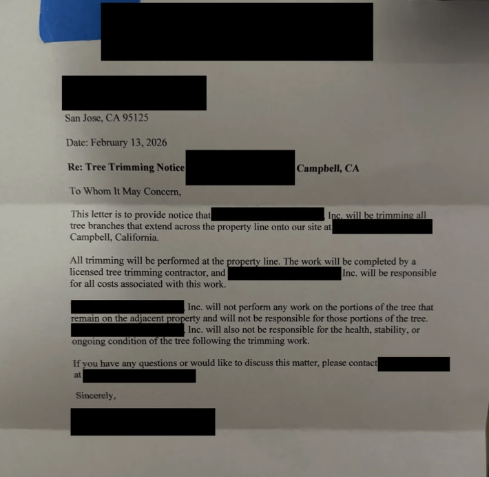 Letter of intent to trim overhanging tree branches from a construction company.