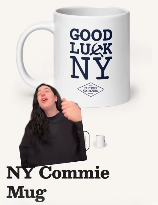 Vídeo TikTok de uma mulher desmaiando por causa de Tucker Carlson "Caneca comunista de NY."