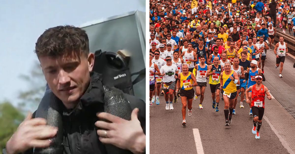 Jordan Adams runs marathons carrying a fridge